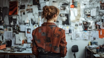 Fototapeta premium A fashion designer working on a new collection, creative process, inspiration, studio environment, 