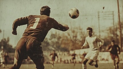 A vintage photo of a classic football match, nostalgic, historical,  