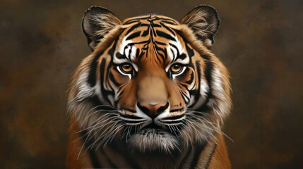 A close-up portrait of a tiger's face, intense gaze, powerful, detailed fur,  