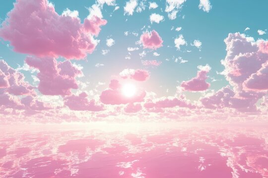 Pastel Pink Sky with Fluffy Clouds