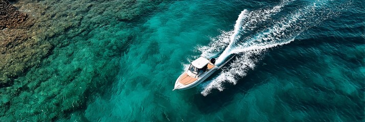 Aerial view of a boat navigating turquoise water