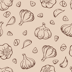 Seamless pattern with garlic. Hand drawn vector illustration.