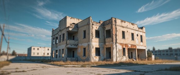 Deserted structure - damaged residential building in daylight