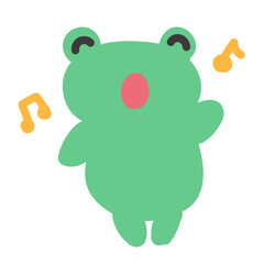 歌うカエルのイラスト：手描きタッチの可愛い動物キャラクター - Singing Frog Illustration: Hand-drawn Touch Cute Animal Character