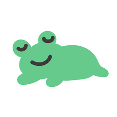お昼寝するカエルのイラスト：手描きタッチの癒やされる動物 - Napping Frog Illustration: Relaxing Hand-drawn Touch Animal
