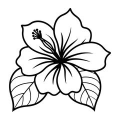 
Line art  of a hibiscus flower with leaves vector illustration