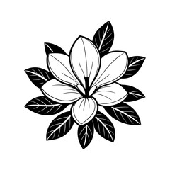 
Silhouette of magnolia flower with layered petals and large leaves vector illustration