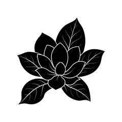  Silhouette of magnolia flower with layered petals and large leaves vector illustration © Rabea