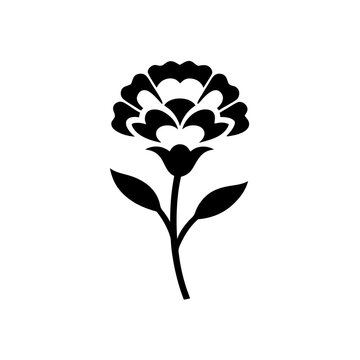 Silhouette icon of a carnation flower with  leaves vector illustration