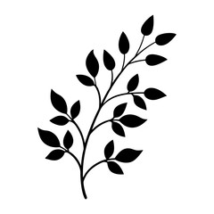 
Silhouette of  leafy branch plant with leaves vector illustration