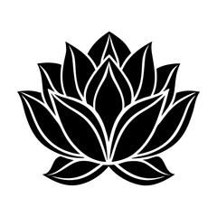 Silhouette of lotus flower in black and white vector illustration