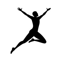 Silhouette of a man jumping with arms outstretched in motion vector illustration