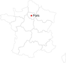 France Map with Paris Location and Regional Borders
