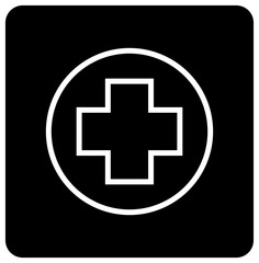 Square Icon with Circular Medical Cross for First Aid or Health Application – Transparent Background.