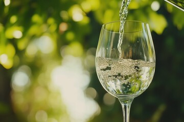 Pouring white wine into a glass outdoors (1)