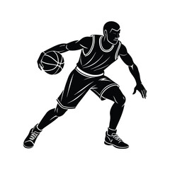 Fototapeta premium Basketball dribble pose icon silhouette vector with white background