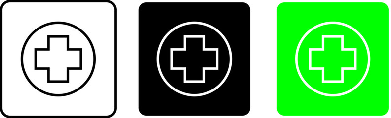 Square Icon with Circular Medical Cross for First Aid or Health Application – Transparent Background.

