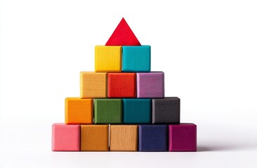 Colorful Wooden Blocks Pyramid Structure: Building a Foundation of Success with Creativity and Strategy