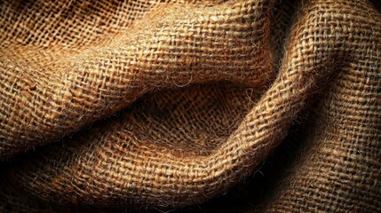 Close-up of textured burlap fabric with natural fibers, showcasing its rustic charm
