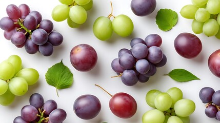 Obraz premium Fresh Grapes Variety on White Background Ideal for Health and Nutrition Concepts, Culinary Art, or Summer Themes