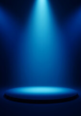 Blue Spotlight Podium, Illuminated Stage for Product Display, Presentation or Event Background.