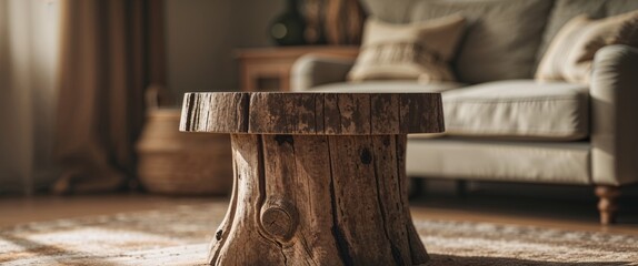 Wooden Tree Stump Side Table Rustic Home Decor