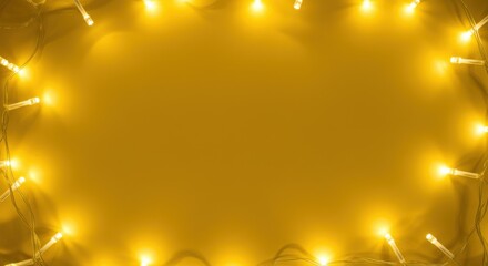 Warm yellow string lights frame with copy space
