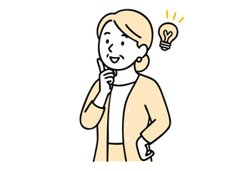アイデアをひらめいたシニア女性のイラスト（電球・日常・暮らしの知恵）