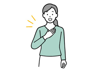 胸に手を当てて笑顔で挨拶する女性ビジネスパーソンのイラスト