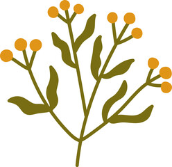 Hand Drawn Cute Organic Autumn Yellow Flowers Branch leaf