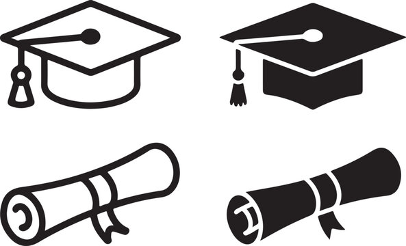 vector graduation cap and diploma icons 