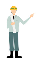 Simple illustration of a man supervisor wearing a helmet ｔake a drawing and point to it