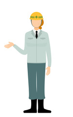 Simple illustration of a senior woman supervisor wearing a helmet talk