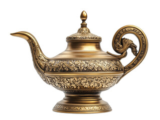 Fototapeta premium Ornate golden genie lamp with intricate details on a black background