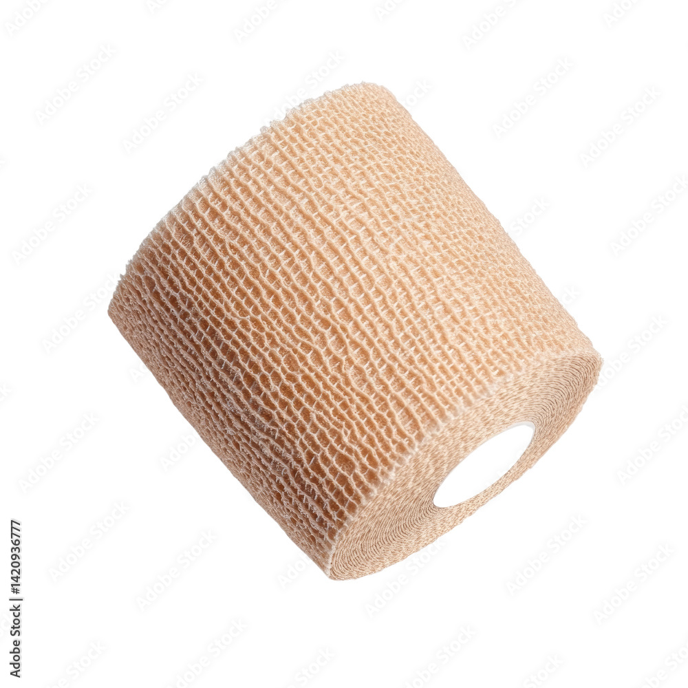 Poster Textured tan cylindrical object casting a distinct shadow against black backdrop