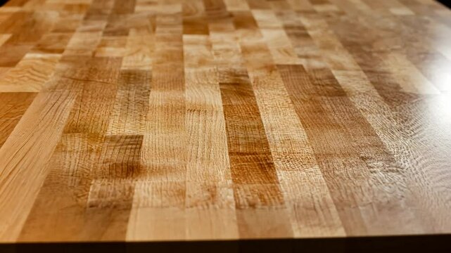 Close-up of a light-brown wooden table top