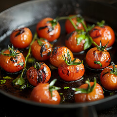 blistered tomatoes on olive oil