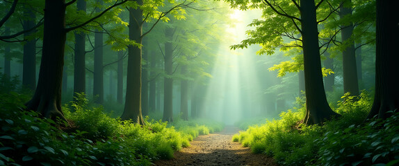 Obraz premium Expansive Lush Green Forests: High-Resolution Serenity and Natural Beauty with Dynamic Lighting - Perfect for Eco-Friendly Themes