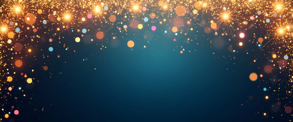 Festive New Year Eve Border Frame with Glitter and Confetti - Sparkling Glitter and Colorful Confetti Framing Space for New Year Messages, Empty Space on Left