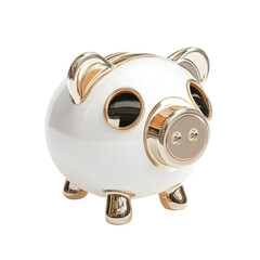 Elegant white piggy bank with gold accents a luxurious savings concept