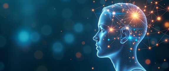 Fototapeta premium Photo realistic as Overhead view of a leader with digital transformation and tech symbols overlay symbolizing change leadership in double exposure with copy space. concept as An overhead view of a lea