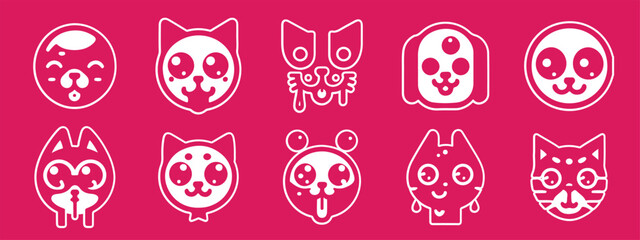 Obraz premium Animals - thin line vector icon set. 30 icons. Pixel perfect. The set includes a Cat, Dog, Rabbit, Hamster, Goat, Pig, Horse, Cow, Duck, Chicken, Owl, Raccoon, Fox, Wolf, Bear, Deer, Monkey, cat