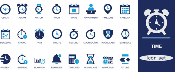 Time solid icon set.