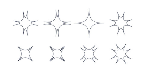 Twinkle star symbols vector. Minimalist stars icon set, silhouette star shapes, modern geometric star elements, sparkle icons, black star silhouettes