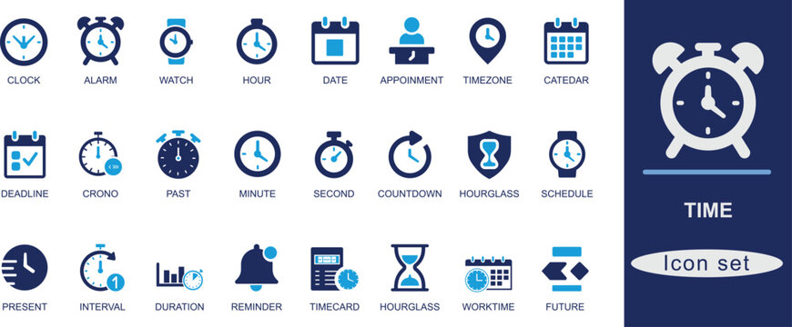 Time solid icon set.