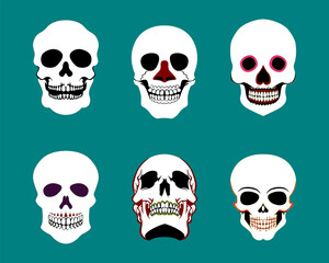 vector skull set – day of the dead style halloween skull illustrations for stickers, posters, and tattoos