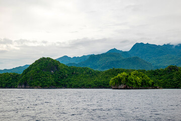 View of mountains on the beach