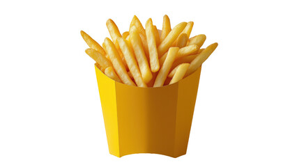 Golden french fries on white with minimal shadow