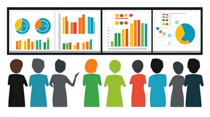 Obraz premium Diverse Group of People Viewing Colorful Data Visualizations Together
