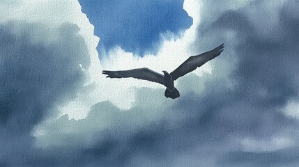 Obraz premium Soaring Freedom Eagle ascends through cloudveiled skies
